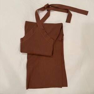 Wilfred Ribbed Halter Midi Dress in Chestnut Brown